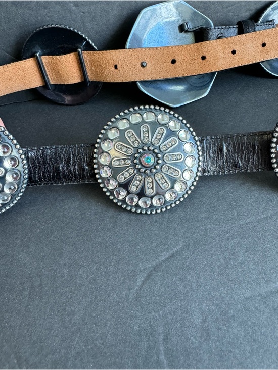 Tony Lama Crystal Concho Belt‎ Black Exotic Leather Cowgirl Festival Western L main image 6